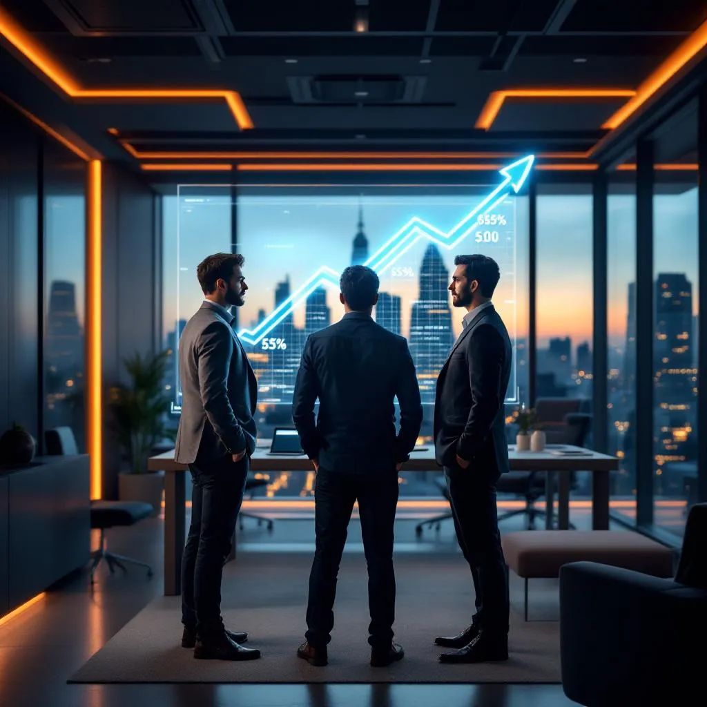 Cloud engineer salary by experience level 2026 showing three professionals representing entry-level mid-career and senior career stages with ascending salary data visualizations in a modern tech office with orange accent lighting