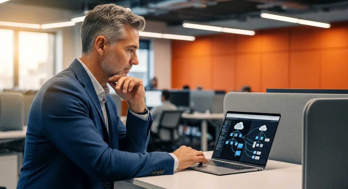 Senior Microsoft engineer at workstation reviewing cloud infrastructure 2026